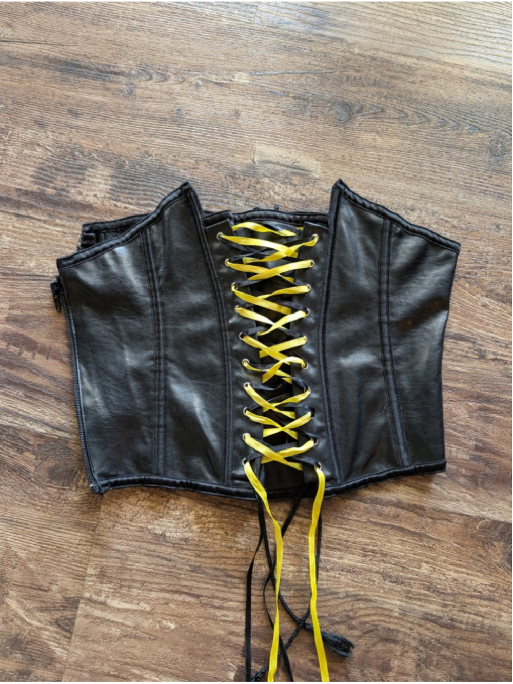 Faux Leather Zip Up Adjustable Costume Corset , Size 36